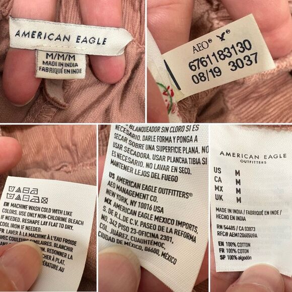 American Eagle Pink Corduroy Paperbag Wide Leg Pants Size M - Picture 9 of 12